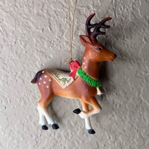 Vintage Prancing Reindeer Ornament Spotted Plastic